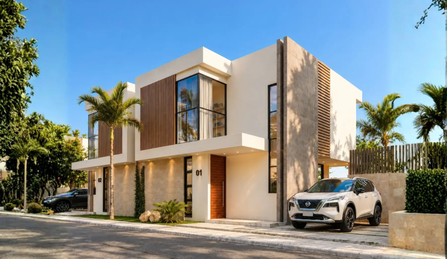 Fachada de villas dúplex en Lotus Residences
