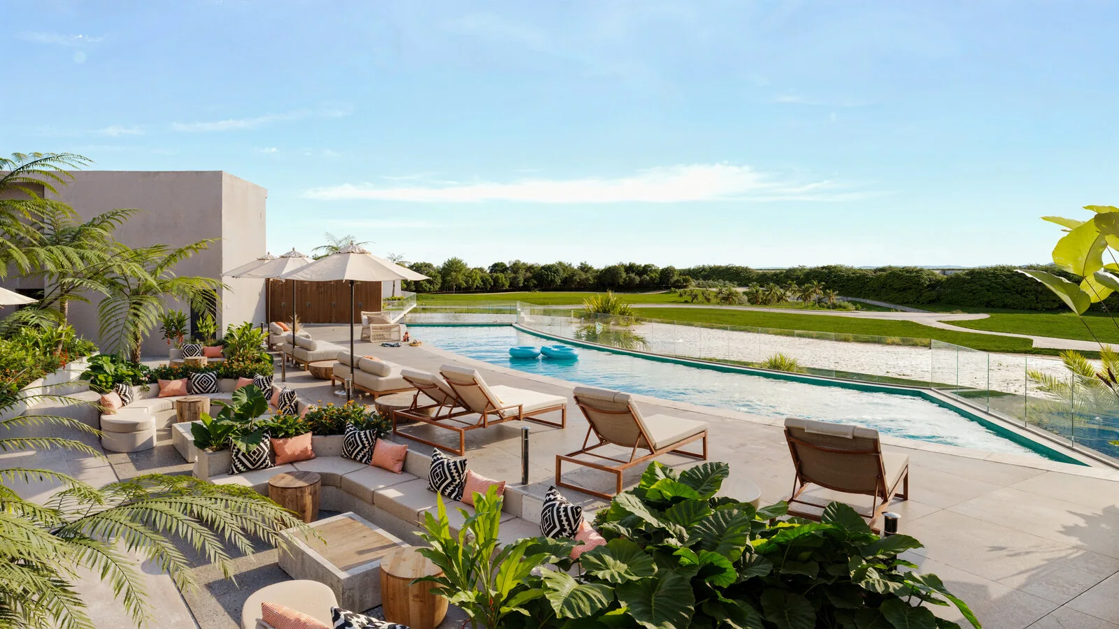 Render de terraza del rooftop de Coral Lake