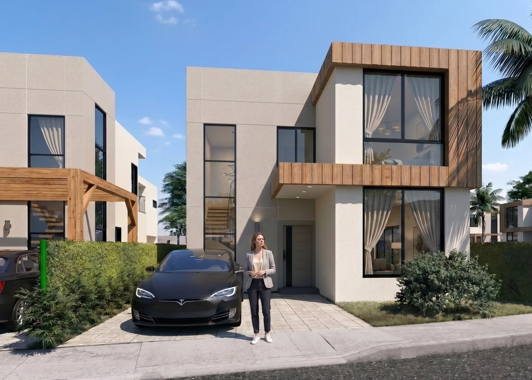 Render de fachada de una villa Las Gardenias Residences