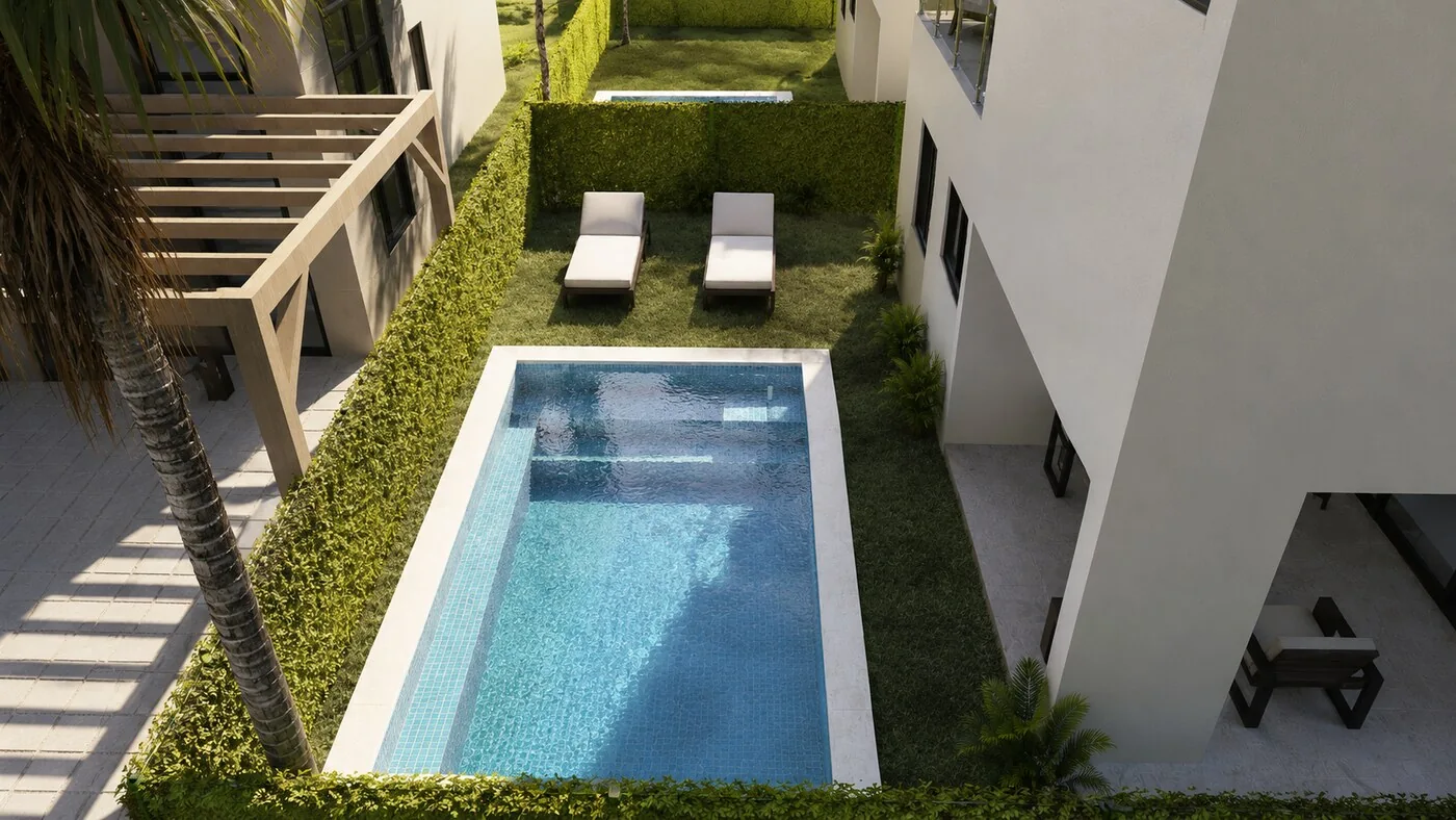 Render de patio con piscina opcional