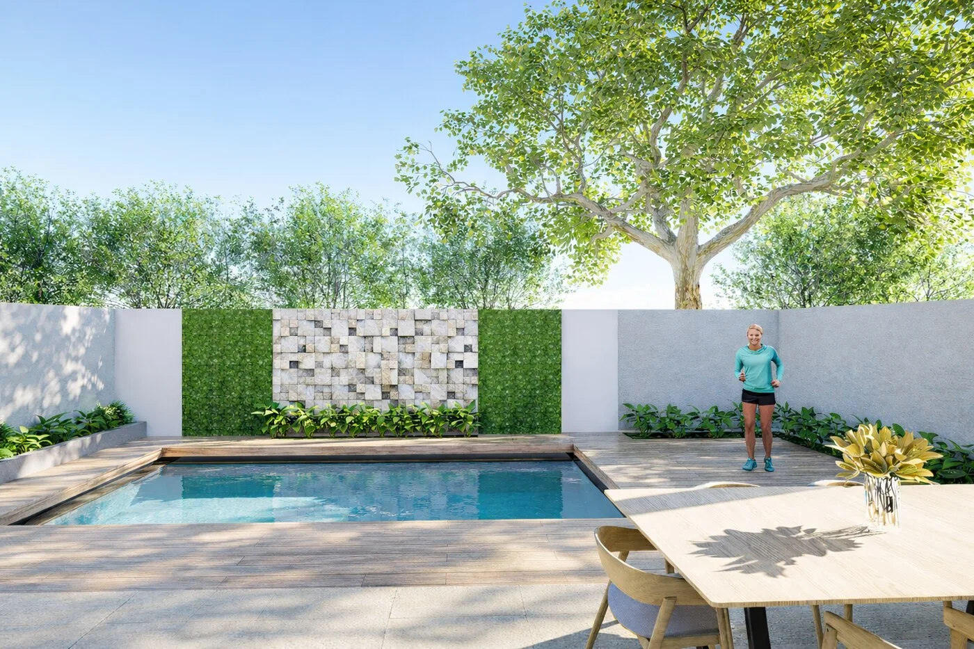 Render de patio con piscina privada