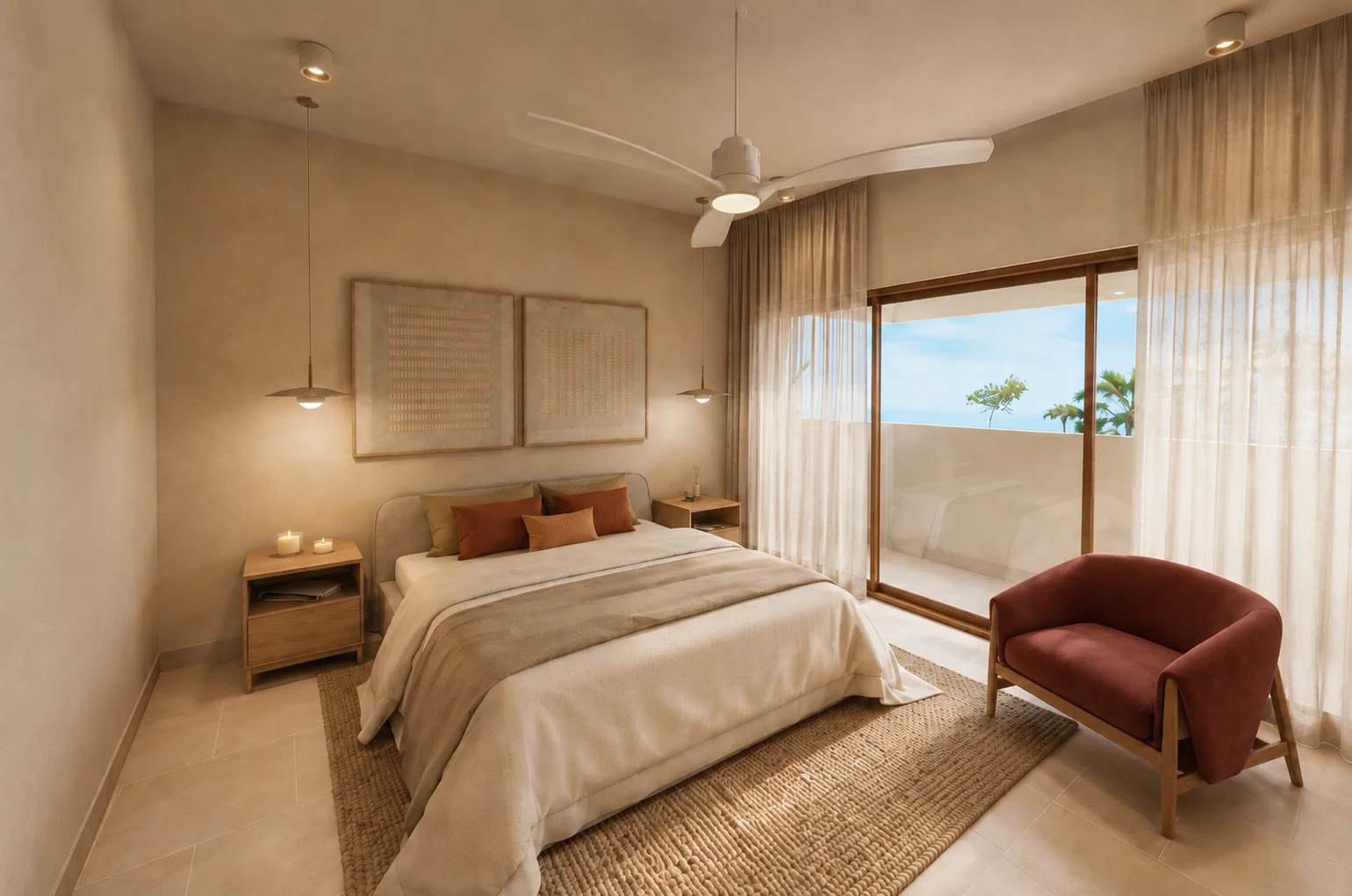 Dormitorio principal de un apartamento Itza en Cap Cana