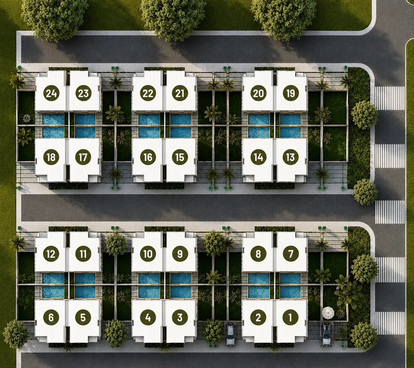 Vista aérea de la distribución del conjunto Lotus Residences