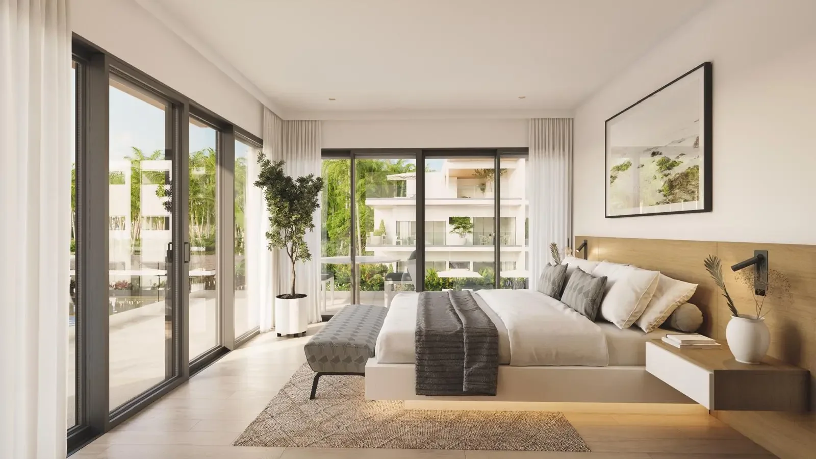 Dormitorio con salida a la terraza en Ocean Paradise